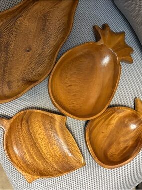 Hand-Carved Wooden Fruit Trays - Set of 4
